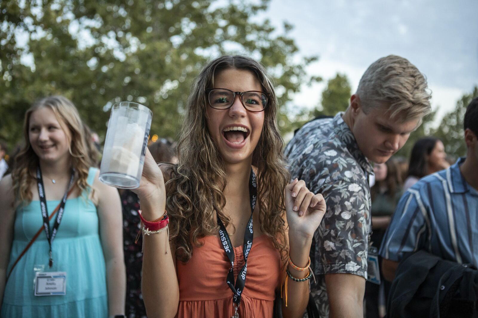 Jessup University students reacting during an outdoor activation